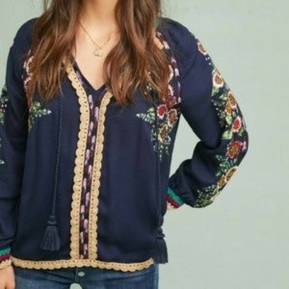 Nwt Anthropologie Jessa Embroidered Top Small
